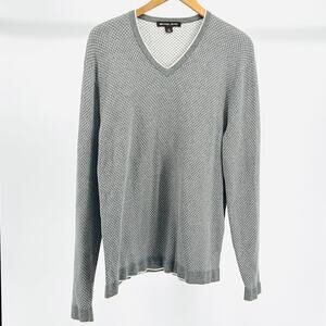 Vintage Y2K Michael Kors Gray White Textured Knit V-Neck Sweater